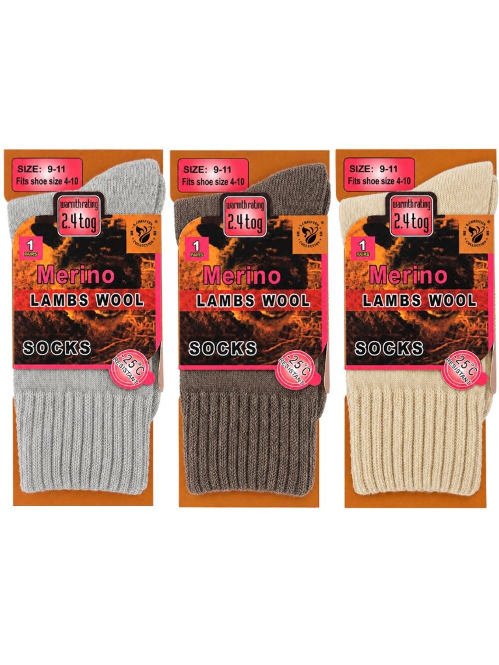Women Wool Socks, Merino Lamb Thick Warm Winter Socks, 3 Pairs, Size 9-11